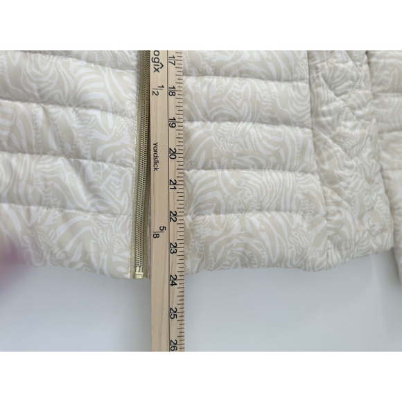 Lilly Pulitzer Reversible Down Jacket XS Cream Gold Zip Puffer Quilted Jacket - Picture 9 of 16